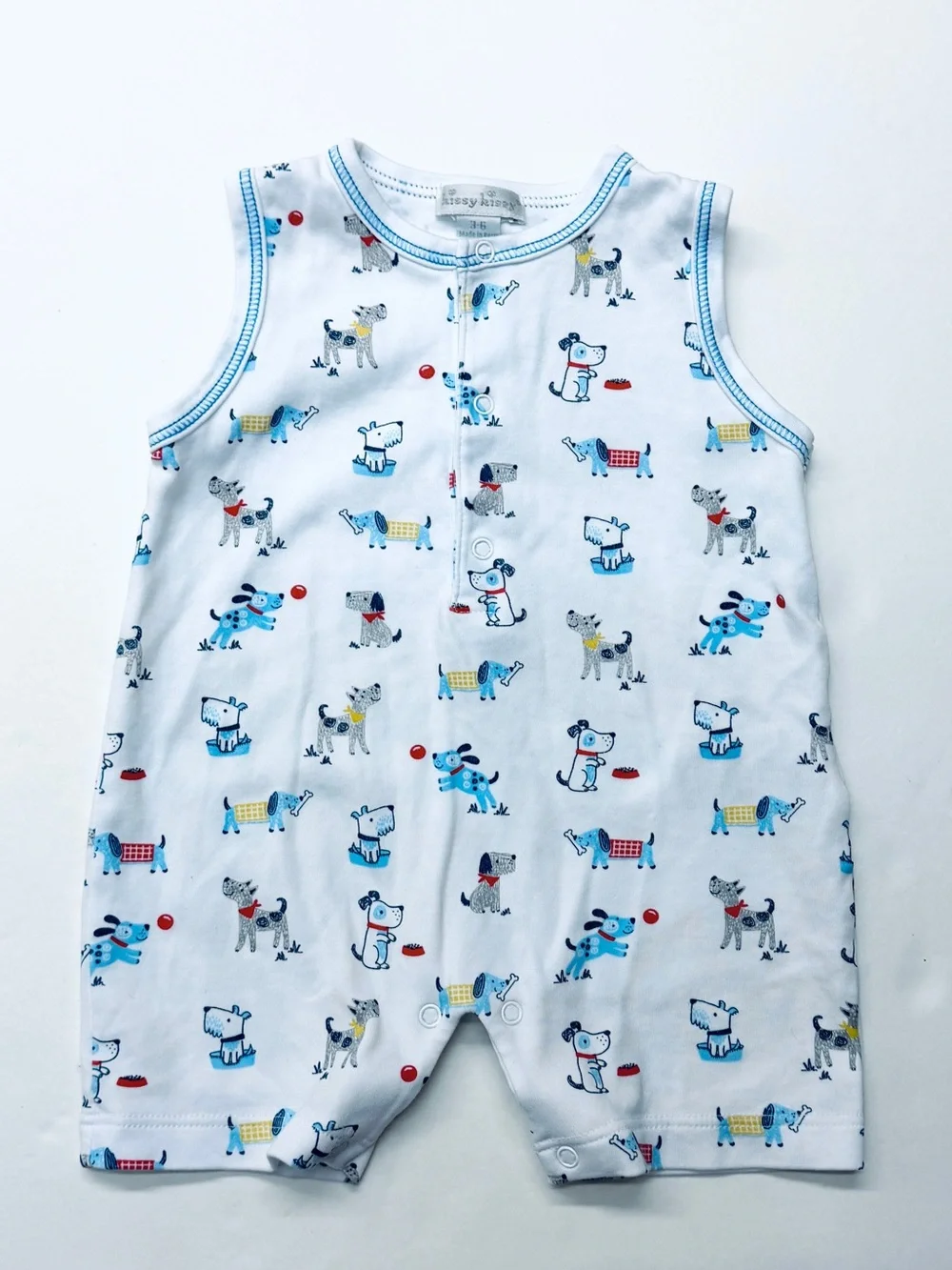 Kissy Kissy Baby Boys Sleeveless Puppy Dog Print Baby Romper Blue Pima Cotton